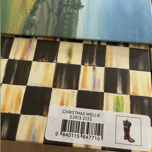 Mackenzie-Childs Christmas Wellie Glass Ornament, New In Box Handblown with Tags - Picture 4 of 15